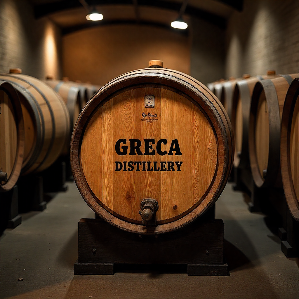 oak barrel in a brewery cellar with a the name 118
